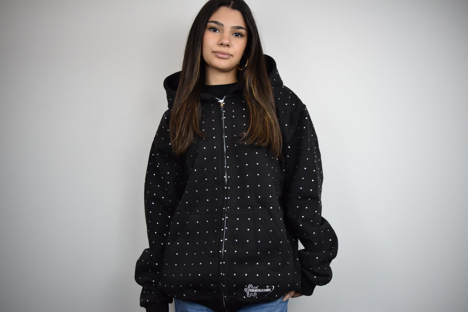 Glitzer Zipp Hoodie Schwarz